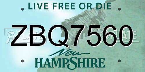 ZBQ7560 New Hampshire License Plate