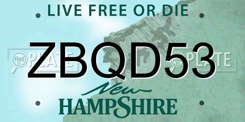 ZBQD53 New Hampshire License Plate