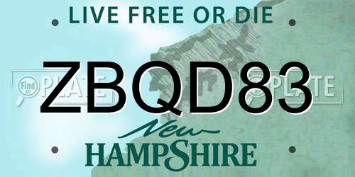 ZBQD83 New Hampshire License Plate