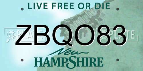 ZBQO83 New Hampshire License Plate