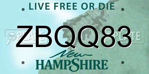 ZBQQ83 New Hampshire License Plate
