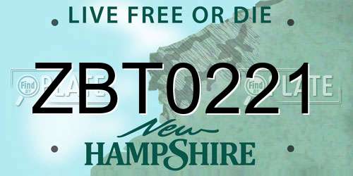 ZBT0221 New Hampshire License Plate