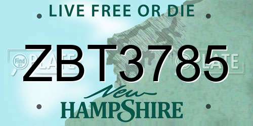 ZBT3785 New Hampshire License Plate