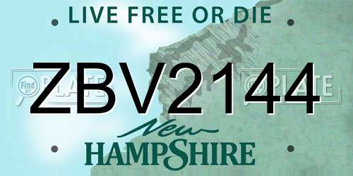 ZBV2144 New Hampshire License Plate