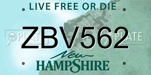 ZBV562 New Hampshire License Plate