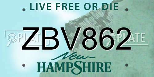 ZBV862 New Hampshire License Plate