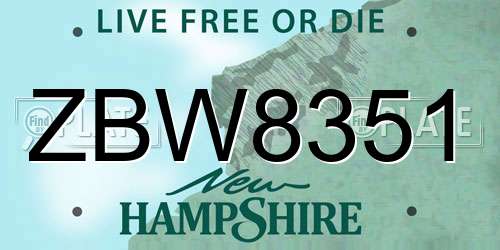 ZBW8351 New Hampshire License Plate