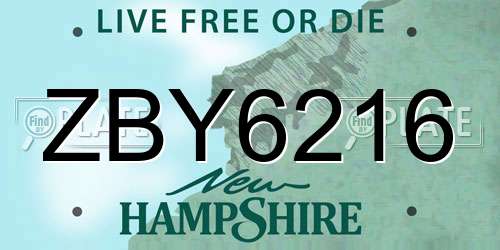 ZBY6216 New Hampshire License Plate
