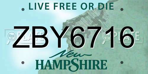 ZBY6716 New Hampshire License Plate