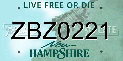 ZBZ0221 New Hampshire License Plate