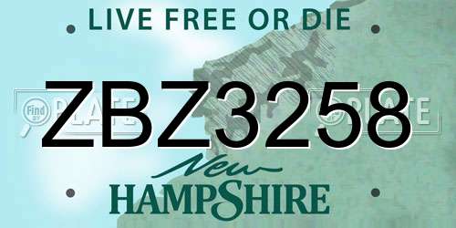 ZBZ3258 New Hampshire License Plate