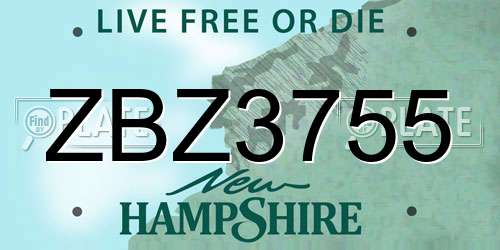 ZBZ3755 New Hampshire License Plate