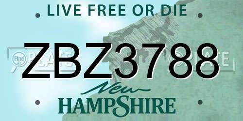 ZBZ3788 New Hampshire License Plate