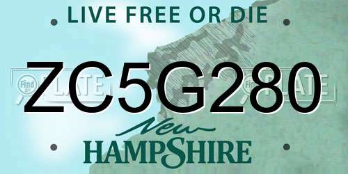ZC5G280 New Hampshire License Plate