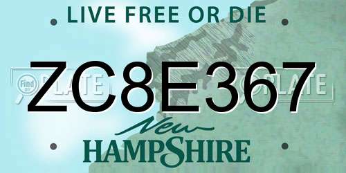 ZC8E367 New Hampshire License Plate