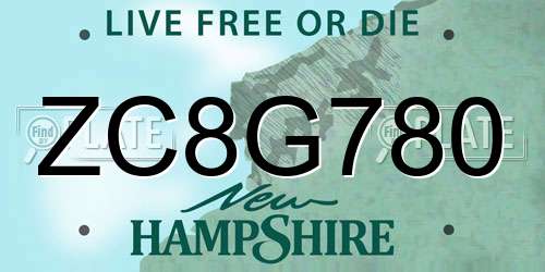 ZC8G780 New Hampshire License Plate