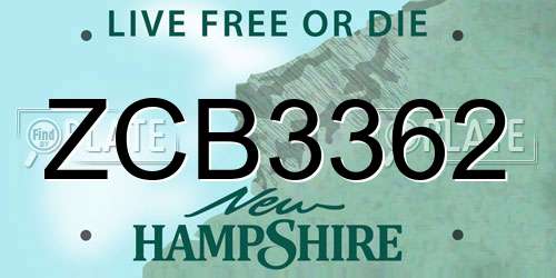 ZCB3362 New Hampshire License Plate