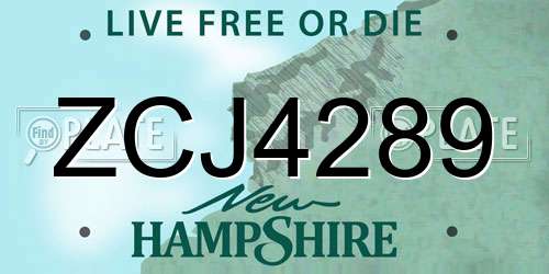 ZCJ4289 New Hampshire License Plate
