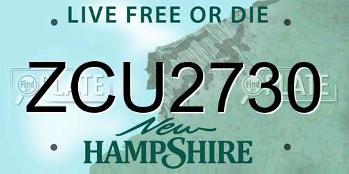 ZCU2730 New Hampshire License Plate
