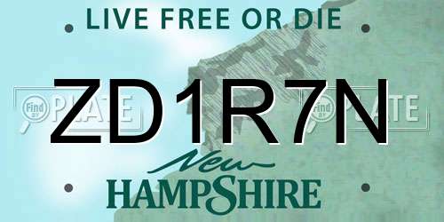 ZD1R7N New Hampshire License Plate