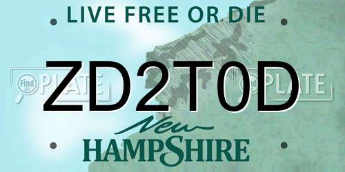 ZD2T0D New Hampshire License Plate