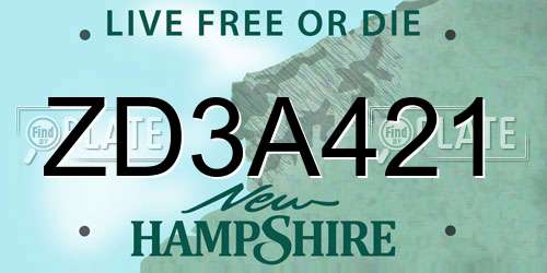 ZD3A421 New Hampshire License Plate
