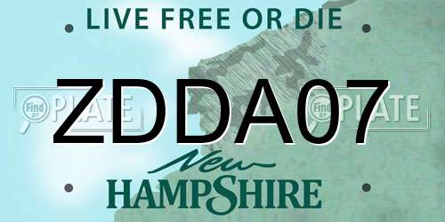 ZDDA07 New Hampshire License Plate