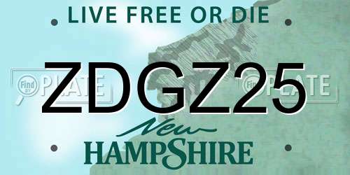 ZDGZ25 New Hampshire License Plate