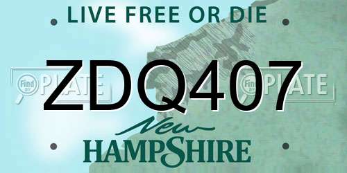 ZDQ407 New Hampshire License Plate