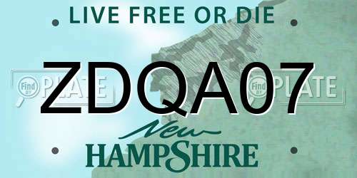 ZDQA07 New Hampshire License Plate