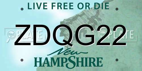 ZDQG22 New Hampshire License Plate