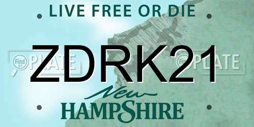 ZDRK21 New Hampshire License Plate