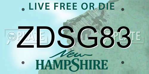ZDSG83 New Hampshire License Plate