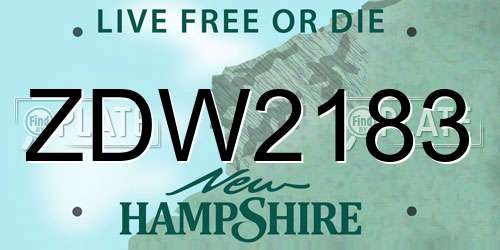 ZDW2183 New Hampshire License Plate
