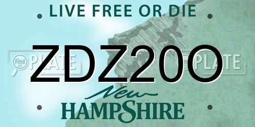 ZDZ20O New Hampshire License Plate