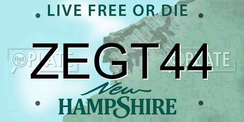 ZEGT44 New Hampshire License Plate