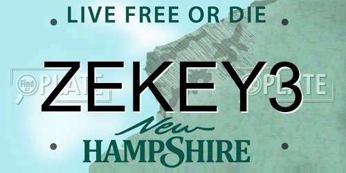 ZEKEY3 New Hampshire License Plate