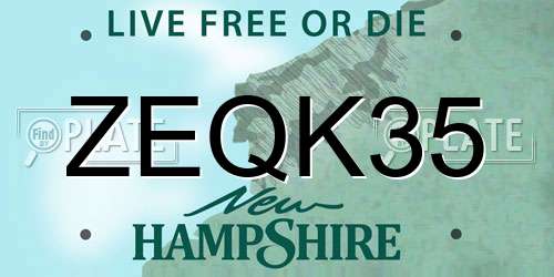 ZEQK35 New Hampshire License Plate