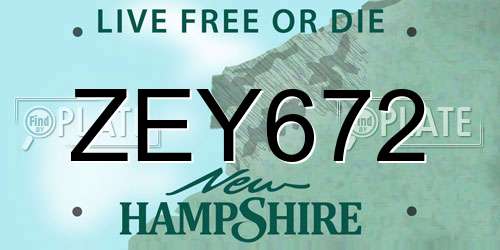 ZEY672 New Hampshire License Plate