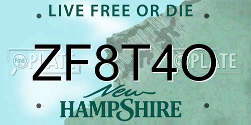 ZF8T4O New Hampshire License Plate