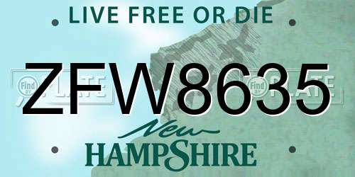 ZFW8635 New Hampshire License Plate