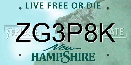 ZG3P8K New Hampshire License Plate