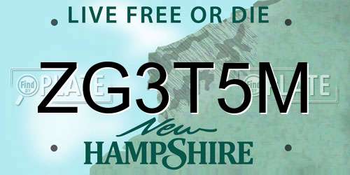 ZG3T5M New Hampshire License Plate