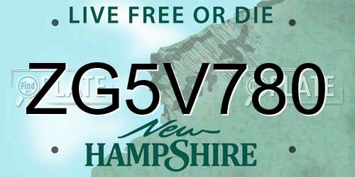 ZG5V780 New Hampshire License Plate