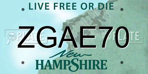 ZGAE70 New Hampshire License Plate