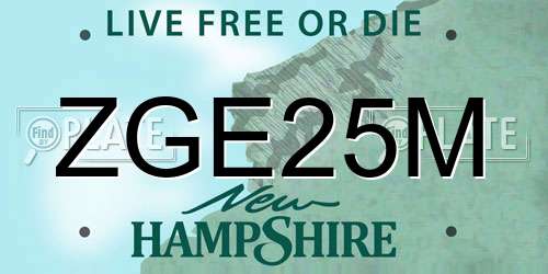 ZGE25M New Hampshire License Plate