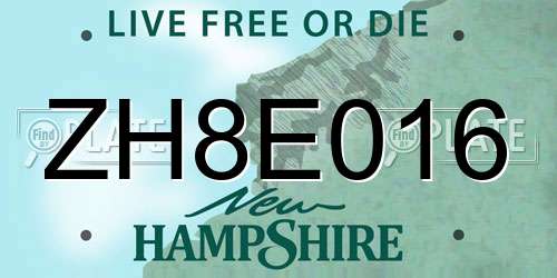 ZH8E016 New Hampshire License Plate