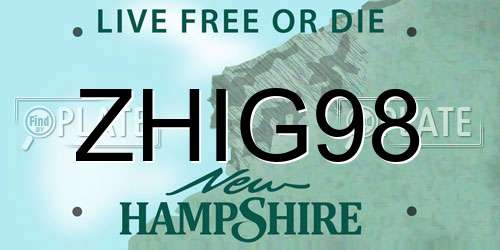 ZHIG98 New Hampshire License Plate