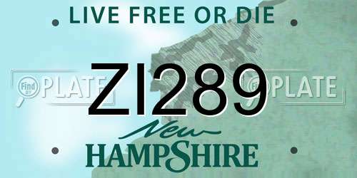 ZI289 New Hampshire License Plate