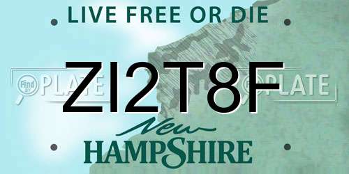 ZI2T8F New Hampshire License Plate